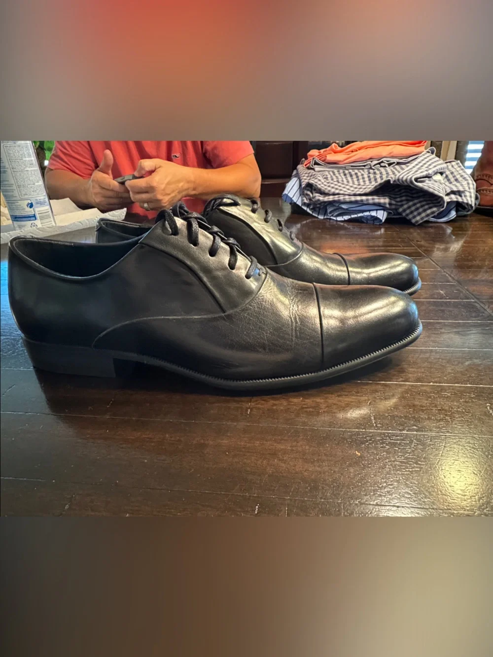 Kenneth Cole Black Leather Cap-Toe Lace-Up Oxfords